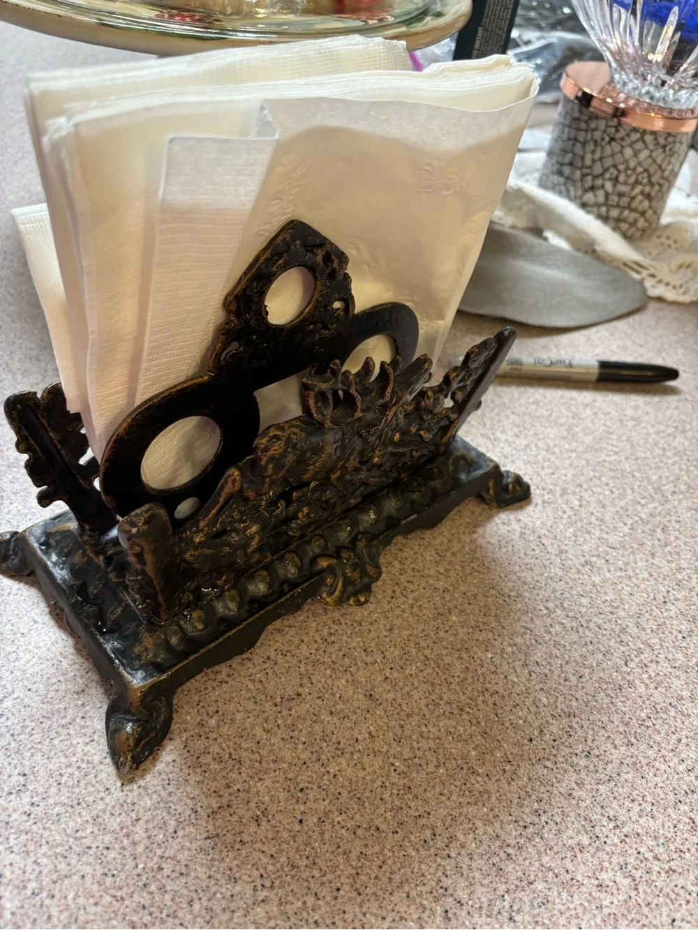 Vintage Metal Envelope Holder with the Hunt Scene,antique Brass finish.